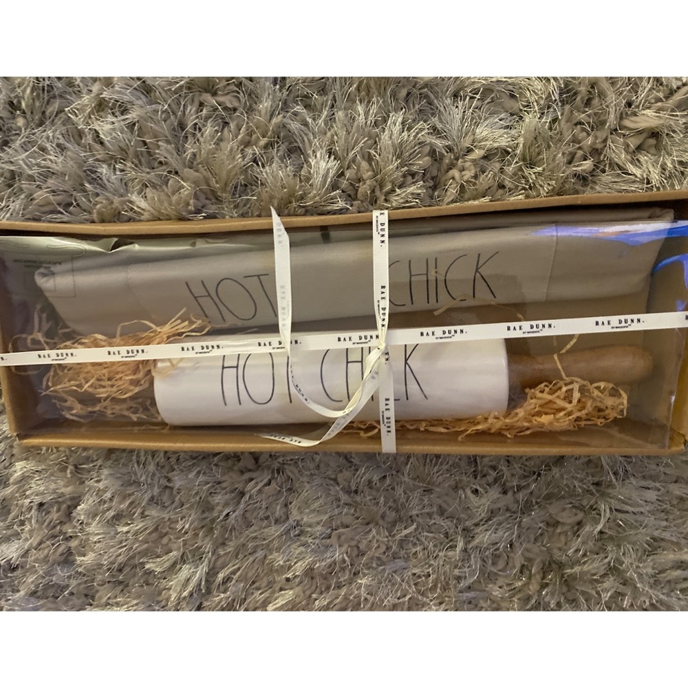 Rae Dunn Hot Chick rolling pin & apron